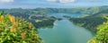 Miradouro da Boca do Inferno overlooking the lakes of Sete Cidades, island Sao Miguel, Azores, panorama