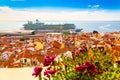 Miradouro de Santa Luzia view point over Alfama district and Tagus River in Lisbon, Portugal