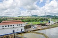 Miraflores Locks of Panama Canal with entrance and exit channels