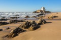 Miramar Beach Praia de Miramar and chapel Senhor da Pedra, near Porto, Portugal. ocean.