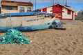 Fishing boats damaged by storms stranded on Aguda beach, Porto