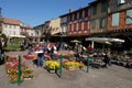 Mirepoix Medieval town. French flower Market Royalty Free Stock Photo