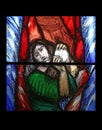 Miriam, Crossing the Red Sea, detail of stained glass window in Saint James church in Sontbergen, Germany