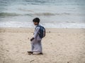 MIRISSA, SRI LANKA - March 17, 2019: Asian boy on the way to school