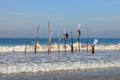 Mirissa, Sri Lanka, 25-02-2017: Preparation for competitions on traditional fishing on poles among Sri Lankan fishermen