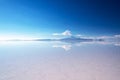 Miror effect and reflection of mountain in Salar de Uyuni Uyuni salt flats, Potosi Bolivia, South America