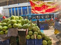 Mirpur, Dhaka, Bangladesh - 03.20.2023: Fresh new season Watermelon brought to the local market of Dhaka, Bangladesh. Watermelon