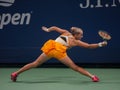 Mirra Andreeva of Russia in action during 2023 US Open first round match against Olivia Gadecki of Australia