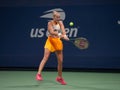 Mirra Andreeva of Russia in action during 2023 US Open first round match against Olivia Gadecki of Australia