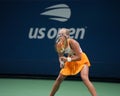 Mirra Andreeva of Russia in action during 2023 US Open first round match against Olivia Gadecki of Australia