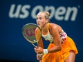 Mirra Andreeva of Russia in action during 2023 US Open first round match against Olivia Gadecki of Australia