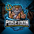 Poseidon esport mascot logo design with trident weapon Royalty Free Stock Photo