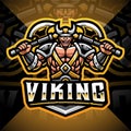 Viking mascot gaming logo design holding axe