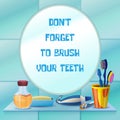 Mirror clean tooth brush concept background, cartoon style Royalty Free Stock Photo