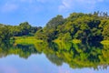 Mirror of clear sky over the lake. Royalty Free Stock Photo