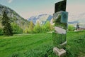 Mirror cube at path to caves at Mount Krippenstein in Hallstatt, Upper Austria, Europe