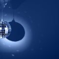 Mirror or disco ball, reflecting colorful lights on classic blue background. Party banner Royalty Free Stock Photo