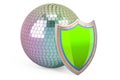 Mirror disco ball with shield, 3D rendering