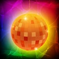 Mirror disco ball on shining waves background