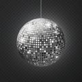 Mirror disco ball. Soffit reflection ball mirrored disco party silver glitter equipment retro rays shining mirrorball Royalty Free Stock Photo