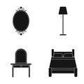 Mirror, drawer, table lamp, bed.Furniture set collection icons in black style vector symbol stock illustration web.