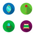 Mirror, drawer, table lamp, bed.Furniture set collection icons in flat style vector symbol stock illustration web.