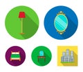 Mirror, drawer, table lamp, bed.Furniture set collection icons in flat style vector symbol stock illustration web.