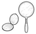 Hand mirror illustration, drawing, engraving, ink, line art, vector