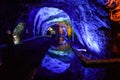 Colorful reflections at underground salt mine Cathedral Zipaquira in Nemocon, Colombia Royalty Free Stock Photo