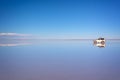 Mirror effect and reflections of a 4x4 car in Salar de Uyuni Uyuni salt flats, Potosi, Bolivia South America