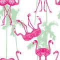 Mirror flamingo on the palm background