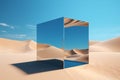 Mirror glass object in desert landscape background