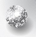 Mirror glitter disco ball vector illustration. Night Club party light element. Bright mirror silver ball design for disco dance cl Royalty Free Stock Photo