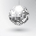 Mirror glitter disco ball vector illustration. Night Club party light element. Bright mirror silver ball design for Royalty Free Stock Photo