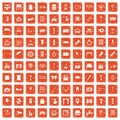 100 mirror icons set grunge orange