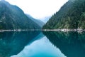 Mirror image of the mountains in the Long Lake, in the Jiuzhaigou Valley Royalty Free Stock Photo