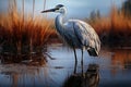 Mirror image serenity heron graceful reflection, outdoor session images