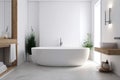 mirror interior luxury architecture white home bathtub bathroom modern house wood. Generative AI. Royalty Free Stock Photo