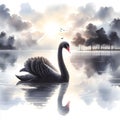 Swan Reflections, Nature's Brushstrokes Creating a Tranquil Water Ballet. Generative ai for illustrations Royalty Free Stock Photo