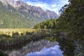 Mirror Lakes are a set of lakes lying north of Lake Te Anau Royalty Free Stock Photo