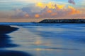 Mirror-like beach and golden cloudscape in Cijin