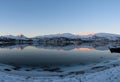 Mirror-like reflections in a Norwegian fjord near TromsÃÂ¸ Royalty Free Stock Photo