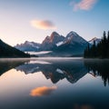 Mirror like surface perfectly captures the mountains and clouds Royalty Free Stock Photo