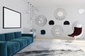 Mirror living room, blue sofa, armchair Royalty Free Stock Photo