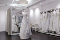 Mirror, mannequin and changing room in bridal shop Royalty Free Stock Photo