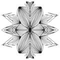 Mirror pattern, repeating lines. Star, flower or snowflake. Children coloring, drawing. Black and white snowflake.