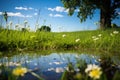 mirror reflecting a beautiful, untainted meadow Royalty Free Stock Photo
