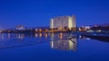 Mirror reflection of a apartment during blue hour Royalty Free Stock Photo