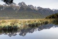 A mirror reflection of mountains captured in landscape. Royalty Free Stock Photo