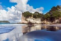 Mirror reflections of clouds in sand